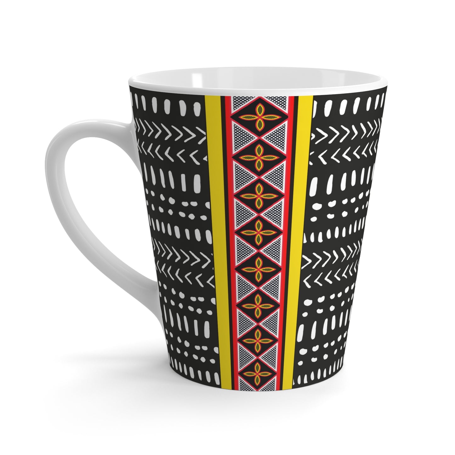 Mudcloth Toghu Stripe Latte Mug, African Design Coffee Cup, Ethnic Inspired Tea Mug, Tribal Pattern Cocoa Mug