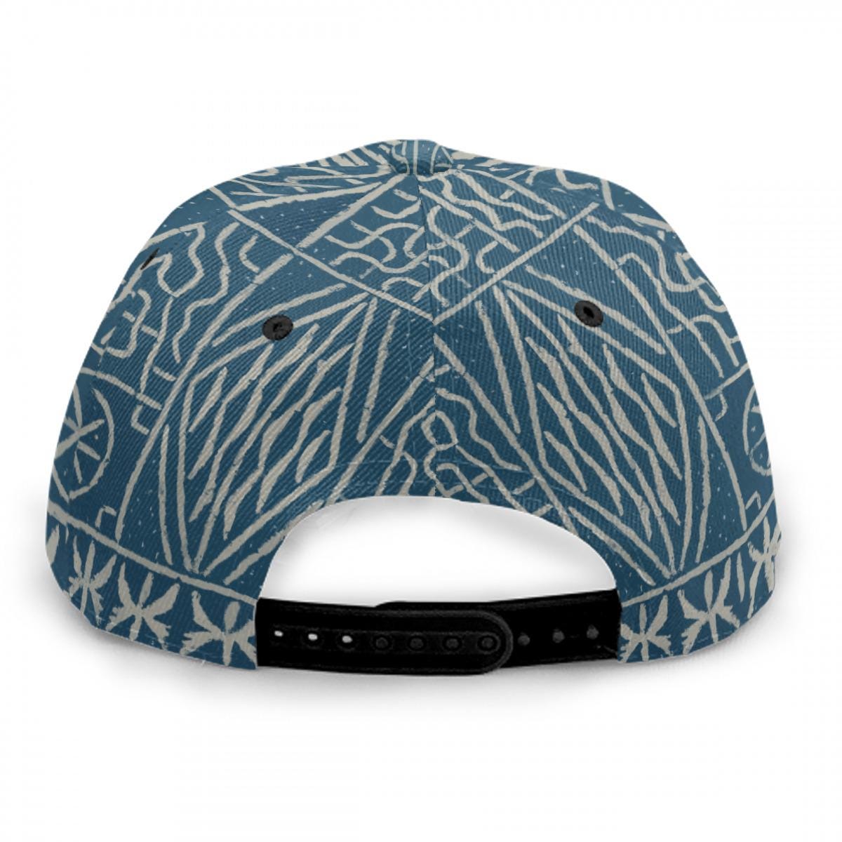 Ndop Flat Brim Snapback Hat, Blue Tribal Pattern Baseball Cap