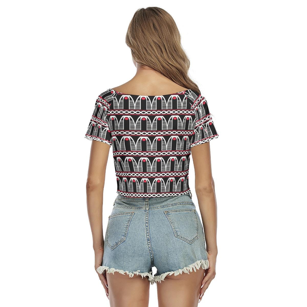 Black & Yellow Toghu Crop Top: Stretchy Festival Fashion, Ready to Ship