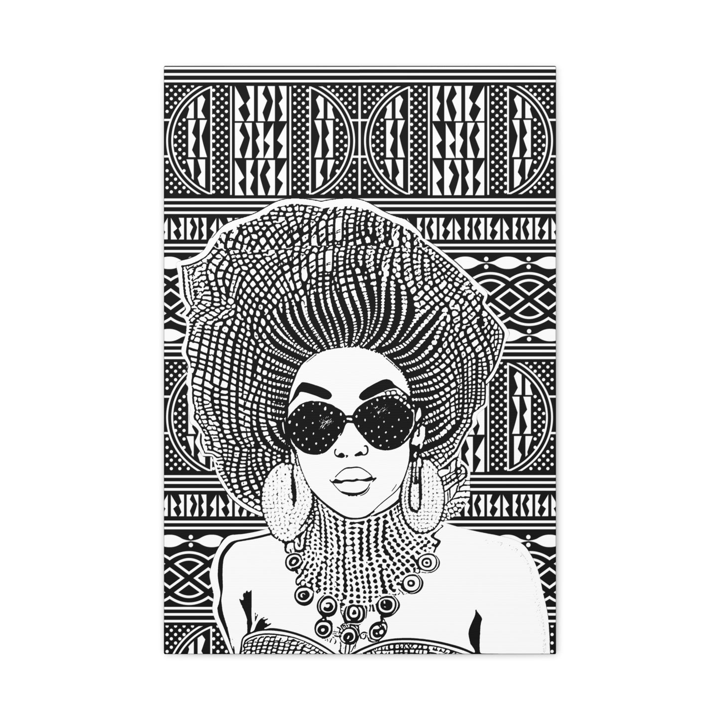Madame Headtie on BW Ndop Matte Canvas, Stretched, 1.25" Modern African Art Print, Stylish Home Decor