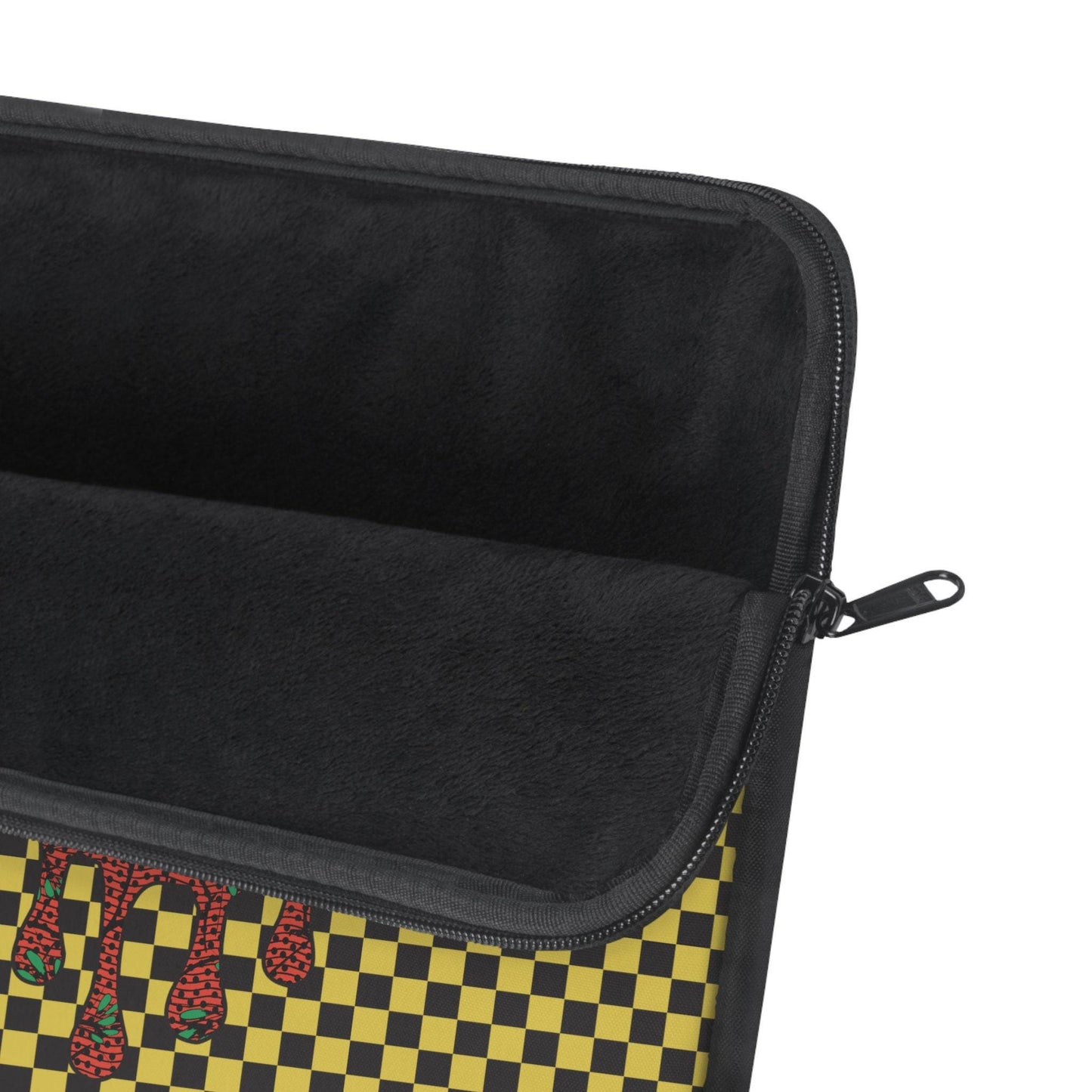 Red Floral Lips Laptop Sleeve: Yellow Checkers, Front Print