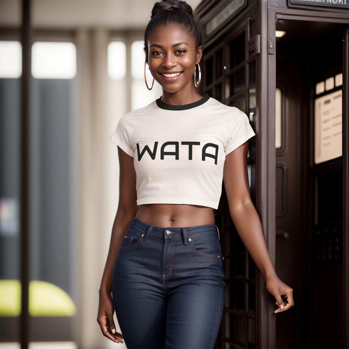Women's Wata Design Crop Top: Breathable Raglan Tee, Ready to Ship