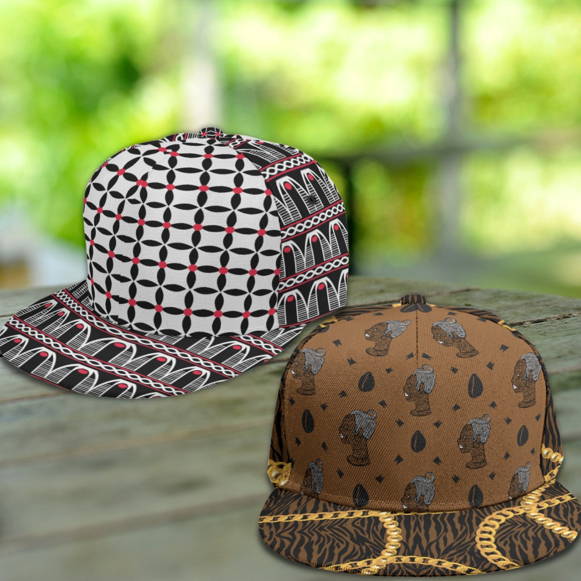 Adjustable African Snapback Hat With Flat Brim Black Toghu Brown Designer