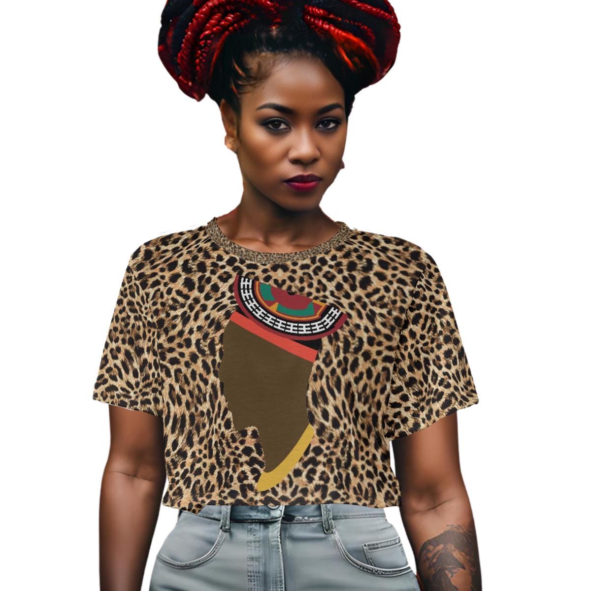 Bamenda Man on Leopard Ndop African Print Crop Top