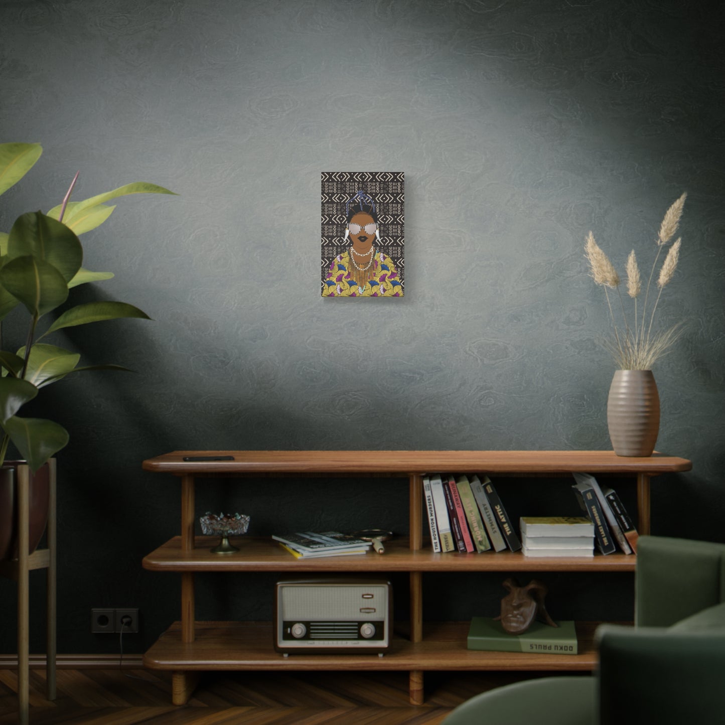 Manyi in Floral on Mudcloth Matte Canvas, Stretched, 1.25" Modern African Art Print, Stylish Home Decor