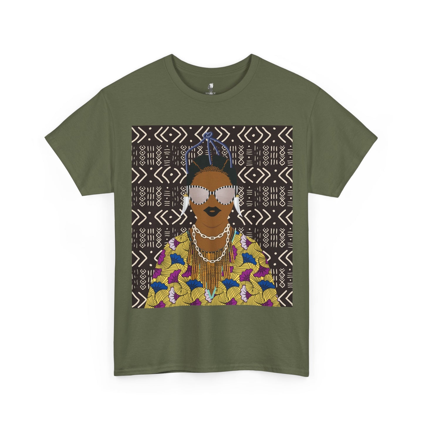 Manyi in Floral on Mudcloth Unisex Heavy Cotton Tee