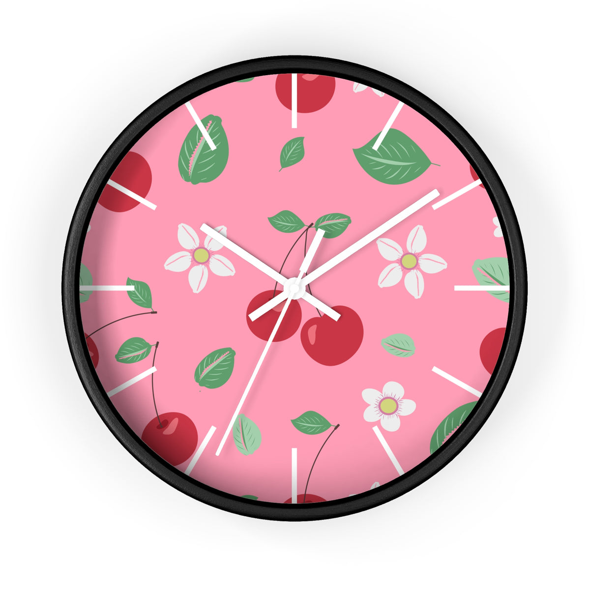 Decorative Wood Wall Clock, Cowries and Cherries 10" x 10"-Silent