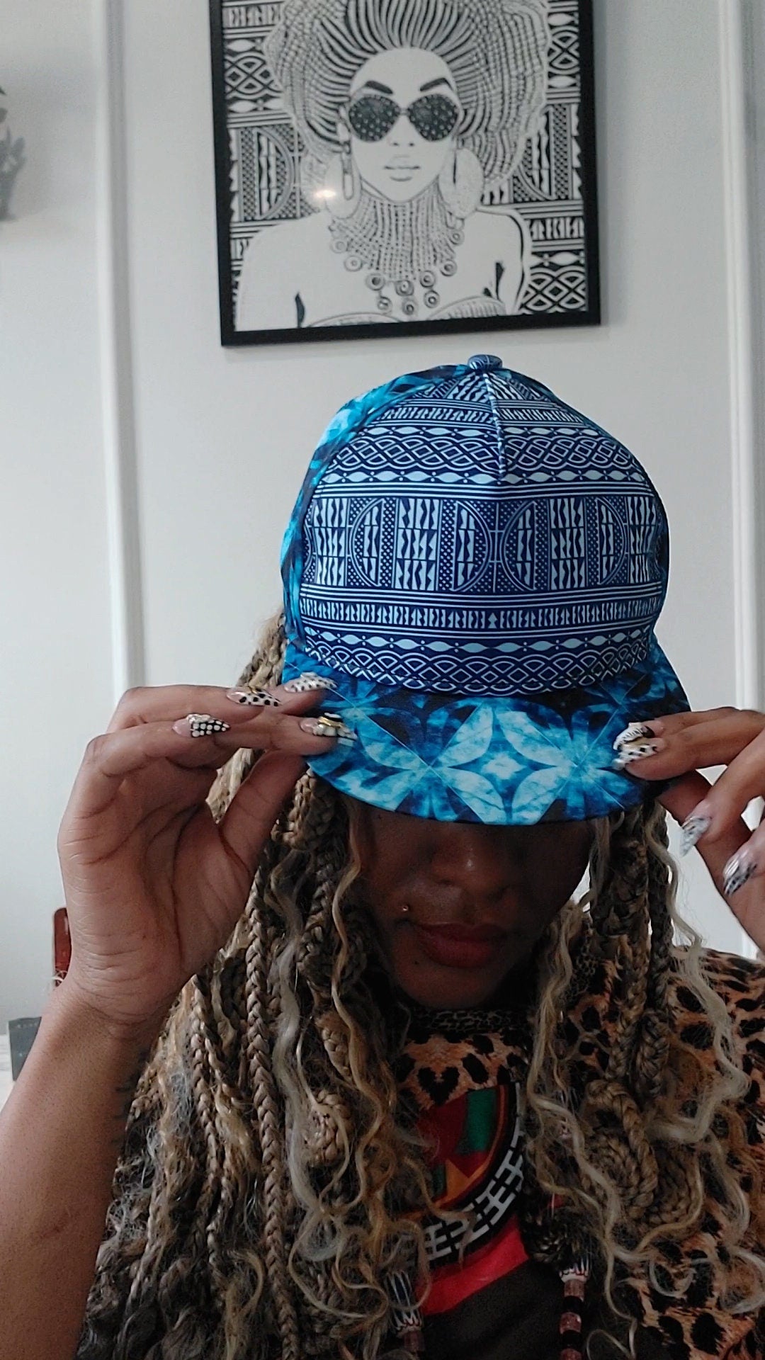 Adjustable Ndop Tie Dye Print Snapback Hat, African Baseball Cap