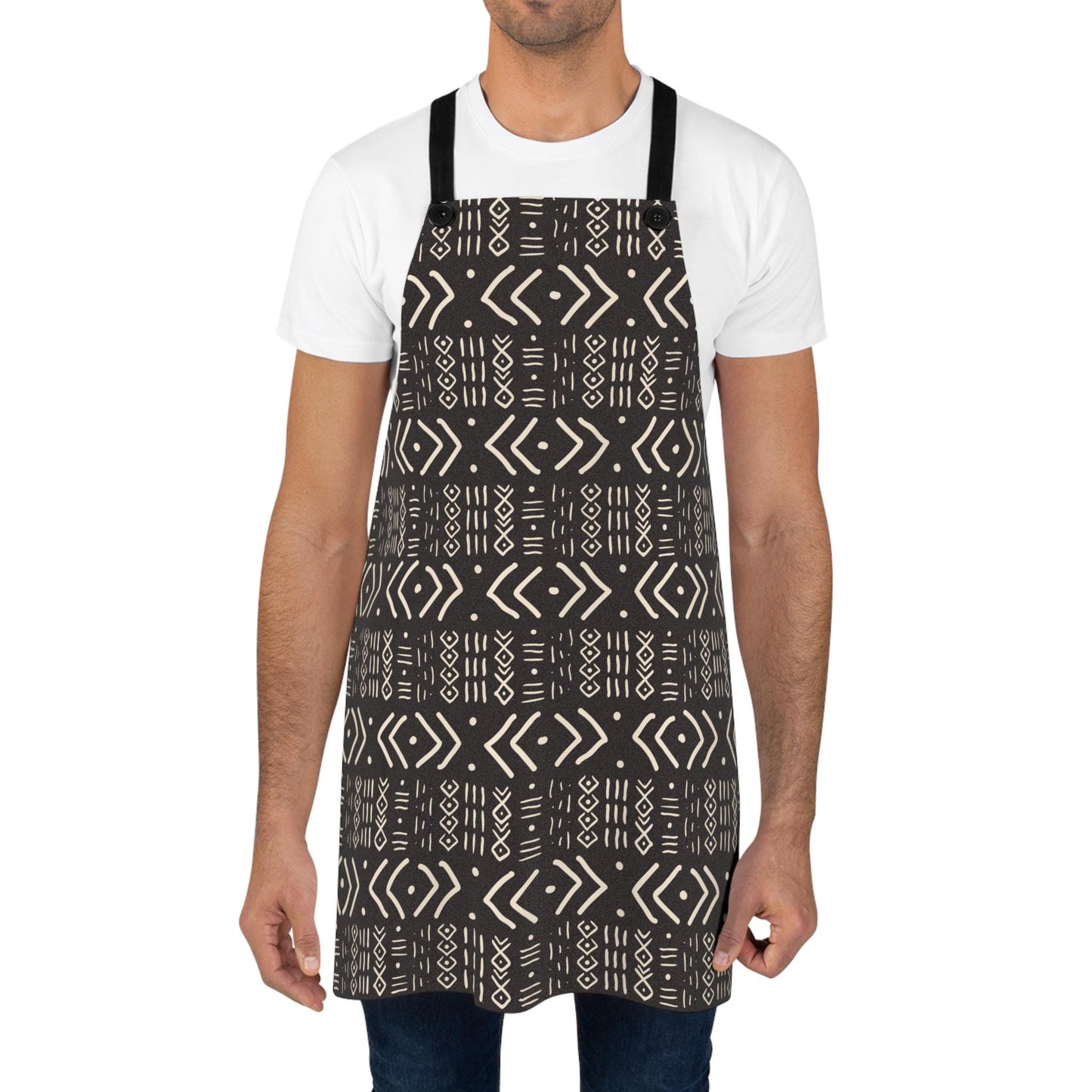 Mudcloth Print Apron, African Kitchen Gardening Apron, Retro Cooking Style, Polyester Fabric