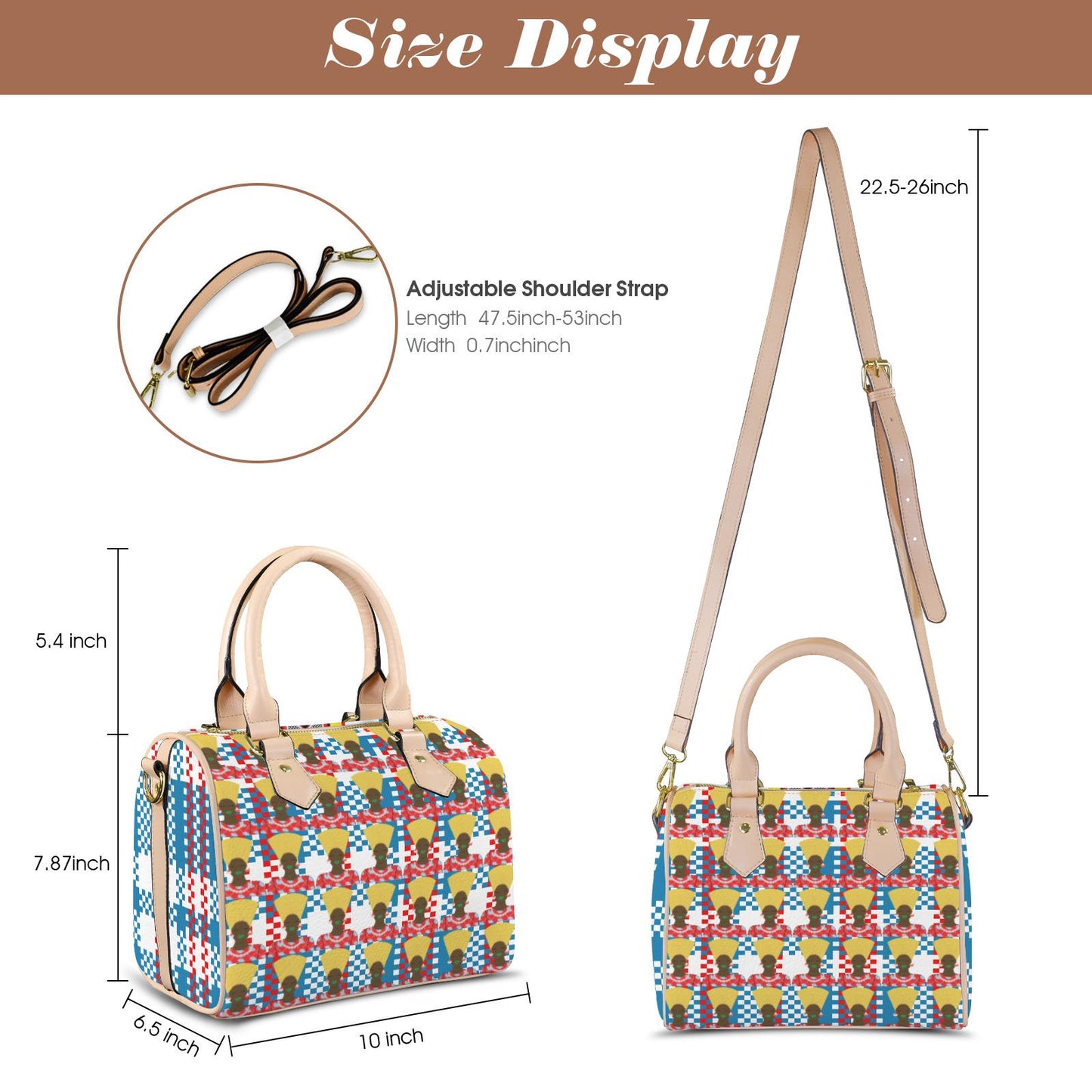 African Print Vegan Leather Boston Satchel Handbag: Mukuta Plaid & Toghu Stripe