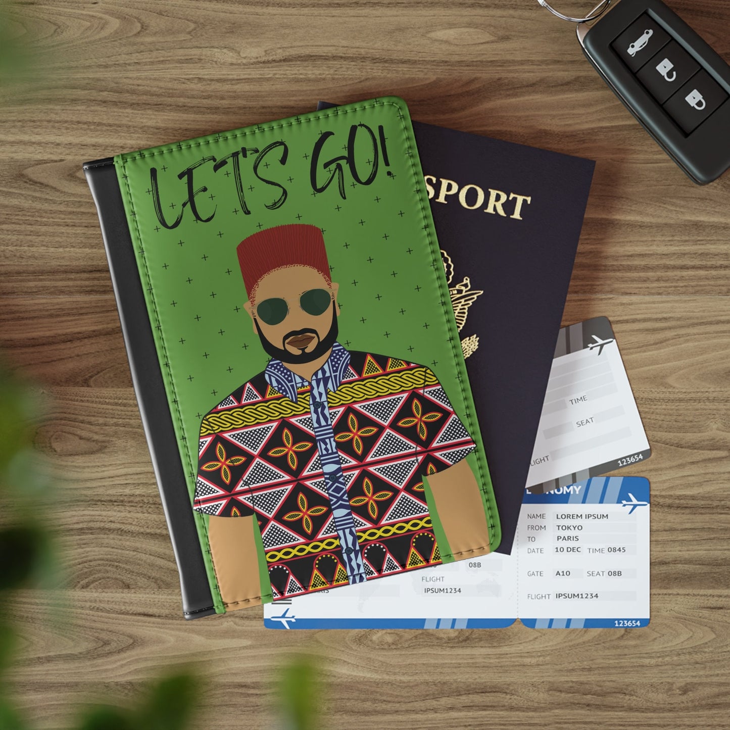 Phillipe Go (Sand) in Yellow Toghu on Green Crosses  - Passport Cover