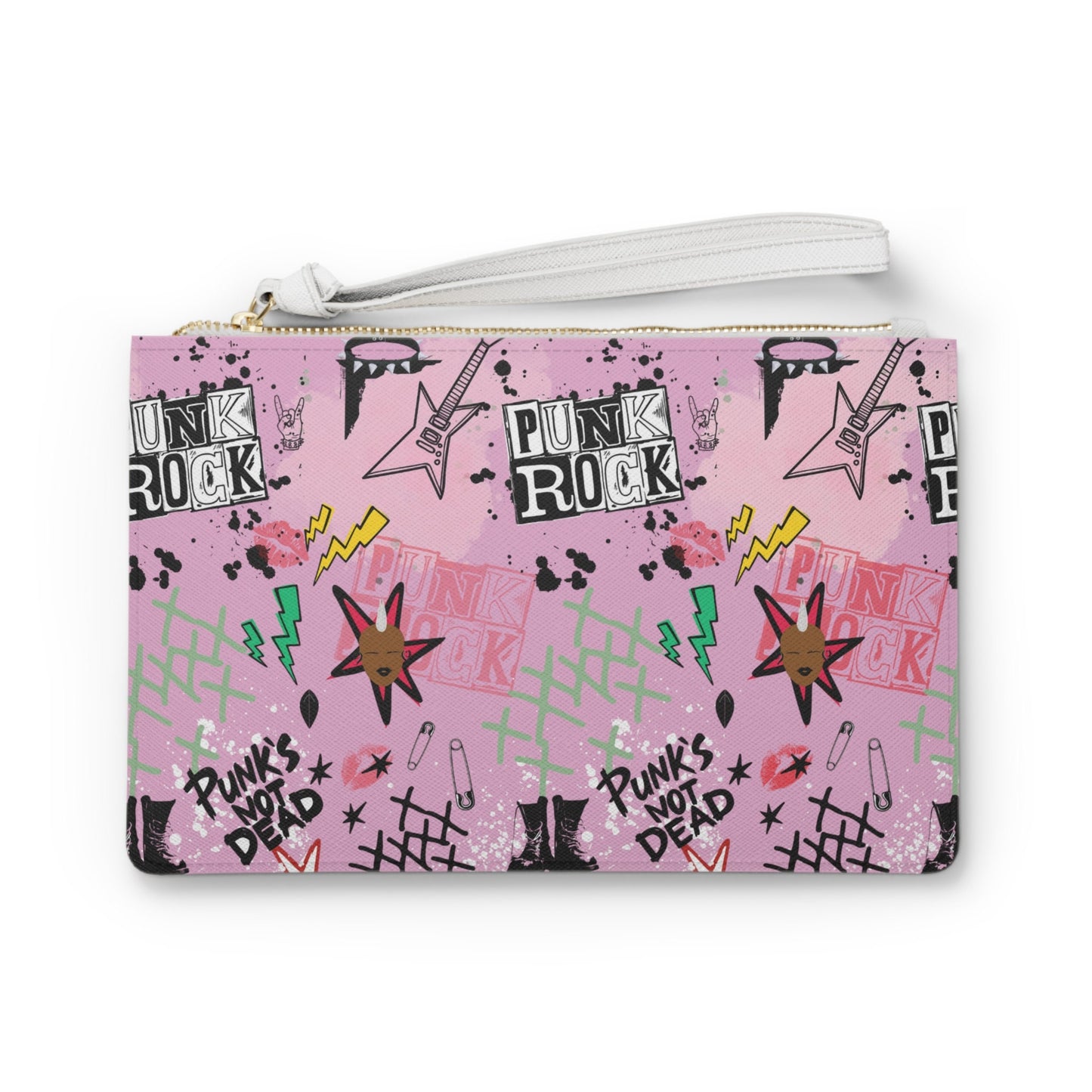 Punk Pink Black Wristlet Clutch Bag, Elegant Evening Accessory, Stylish Birthday Gift