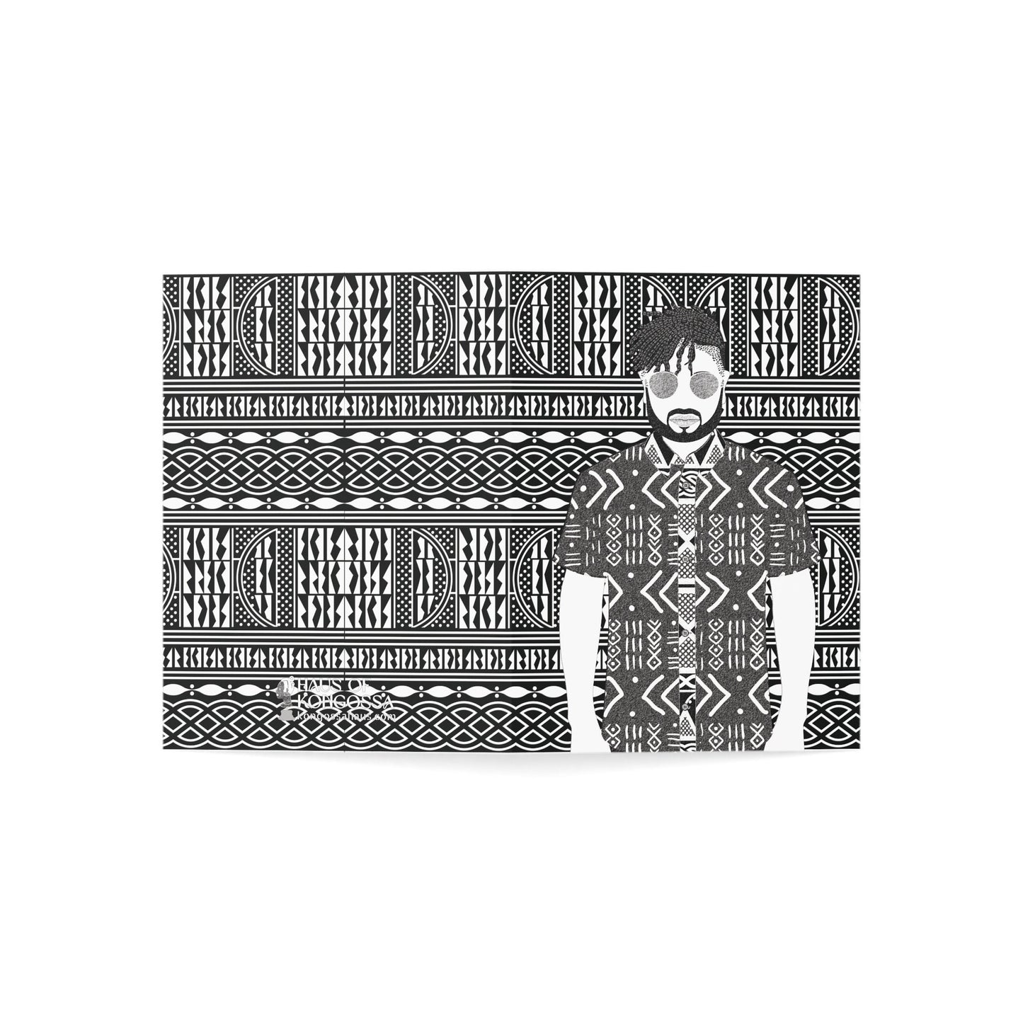 Pascale in Mudcloth (BW) on BW Ndop African Greeting Cards (1, 10pcs)