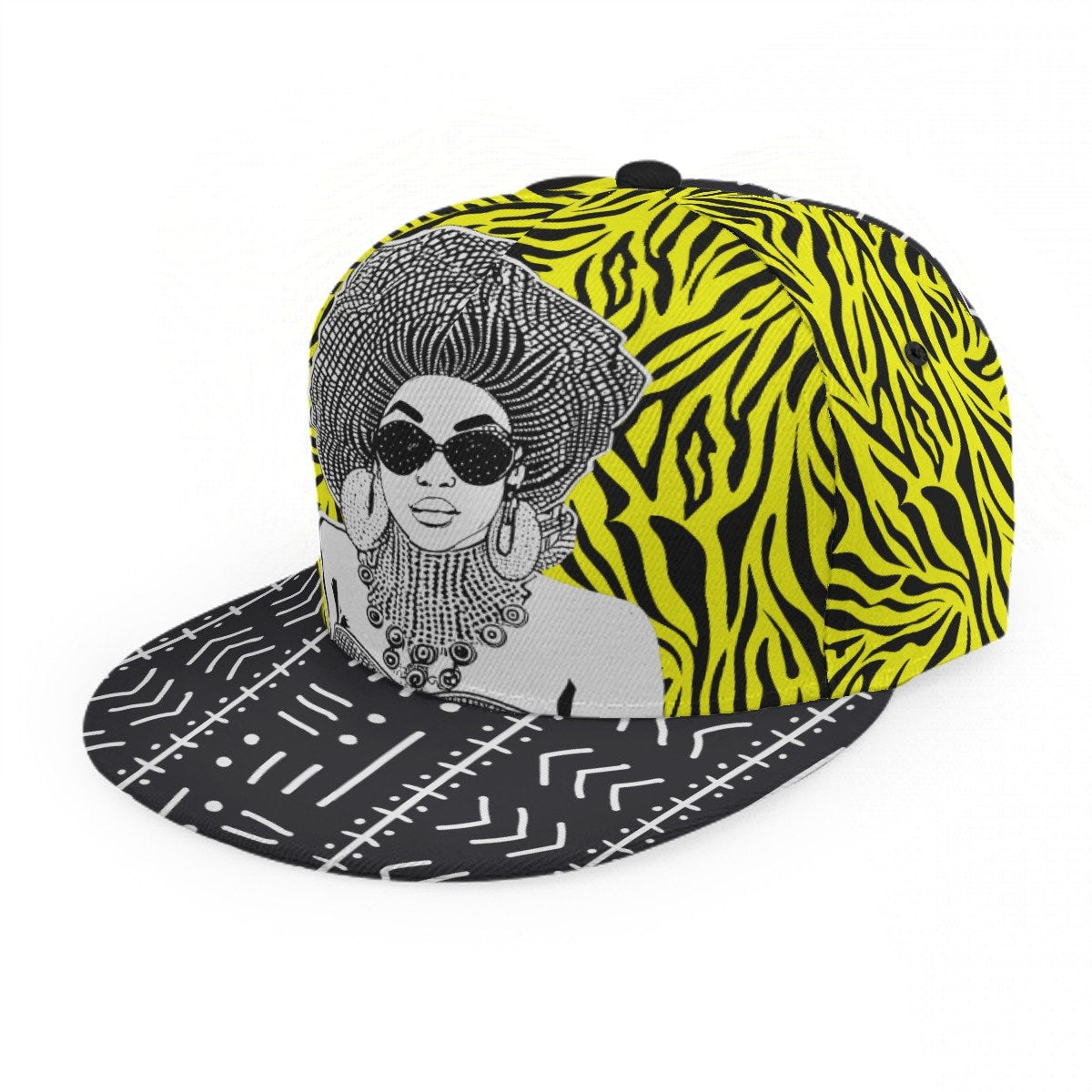 African Print Snapback Hat: Mudcloth & Zebra Pattern Flat Brim