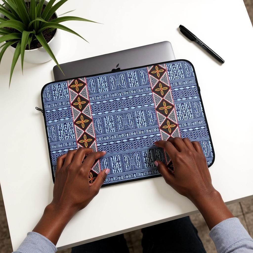 Ndop/Toghu Mixed African Laptop Sleeve: Two Sided Polyester Fabric
