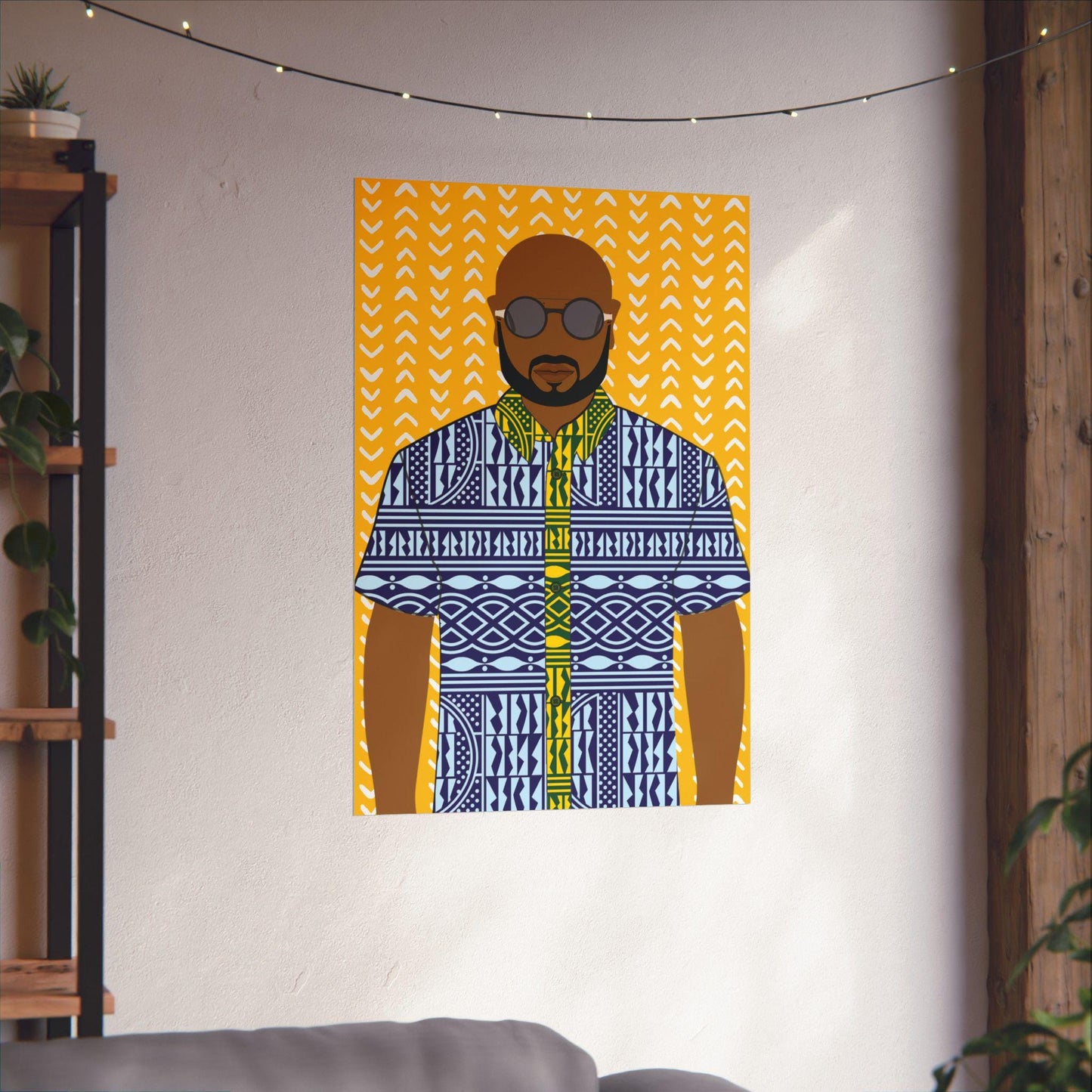 Le Monsieur in Blue Ndop on Yellow Premium Matte Vertical Posters