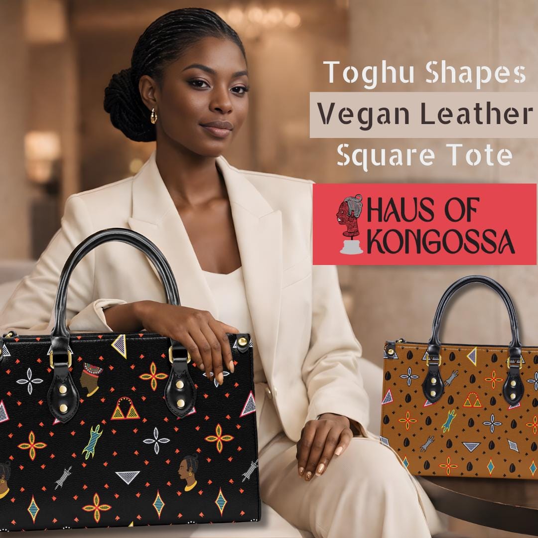 African Print Vegan Leather Tote Bag: Toghu shapes