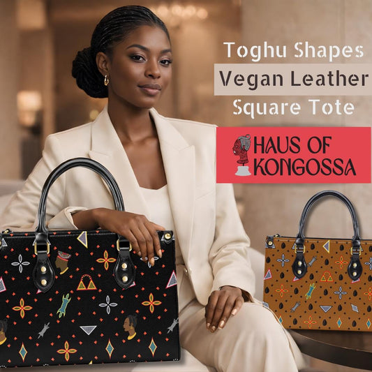 African Print Vegan Leather Tote Bag: Toghu shapes