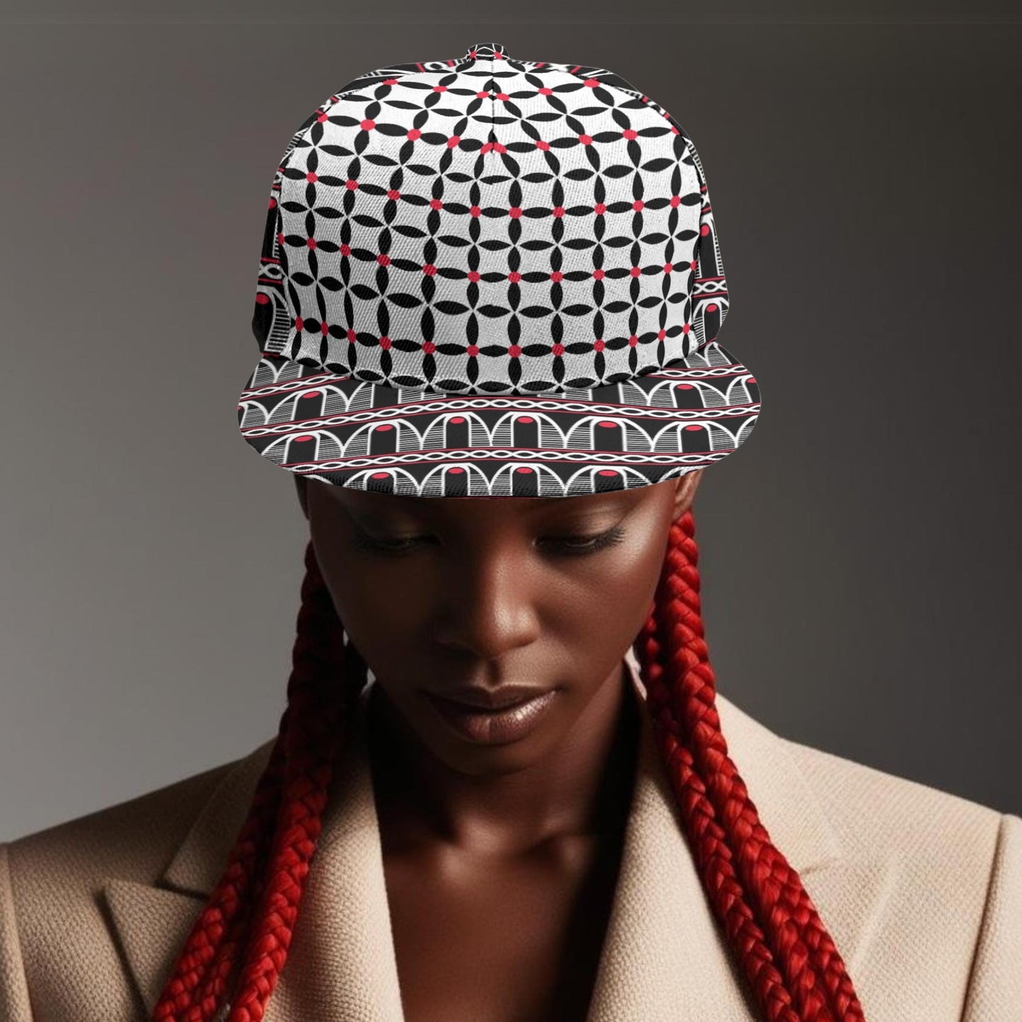 Black and White Toghu Print Cameroonian Snapback Hat