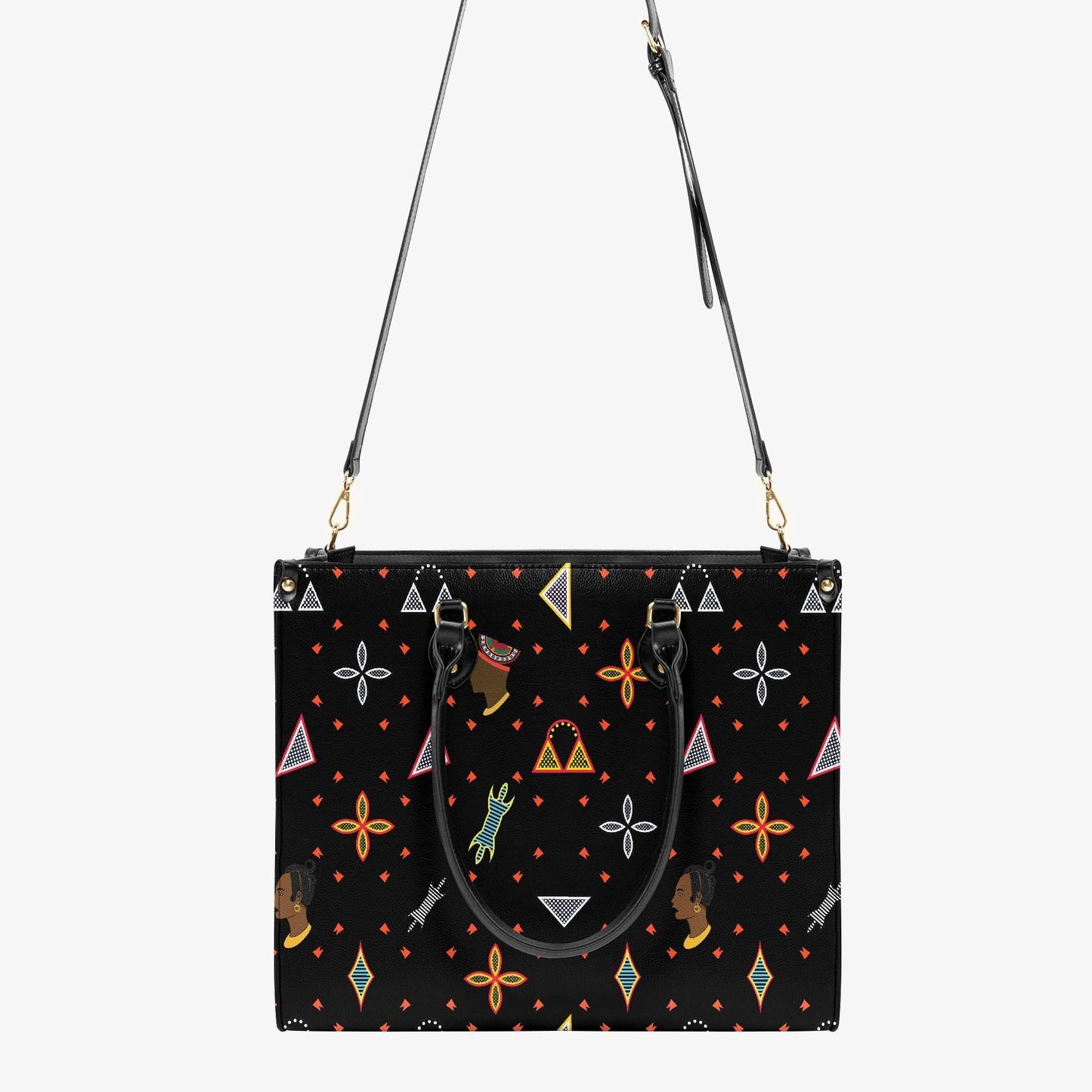 African Print Vegan Leather Tote Bag: Toghu shapes