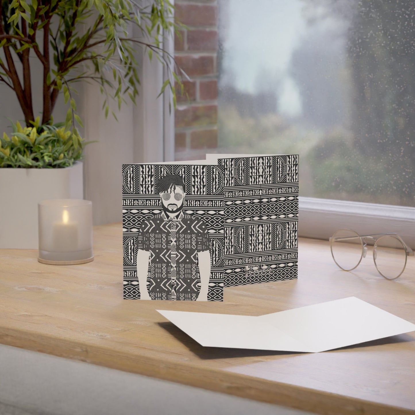 Pascale in Mudcloth (BW) on BW Ndop African Greeting Cards (1, 10pcs)