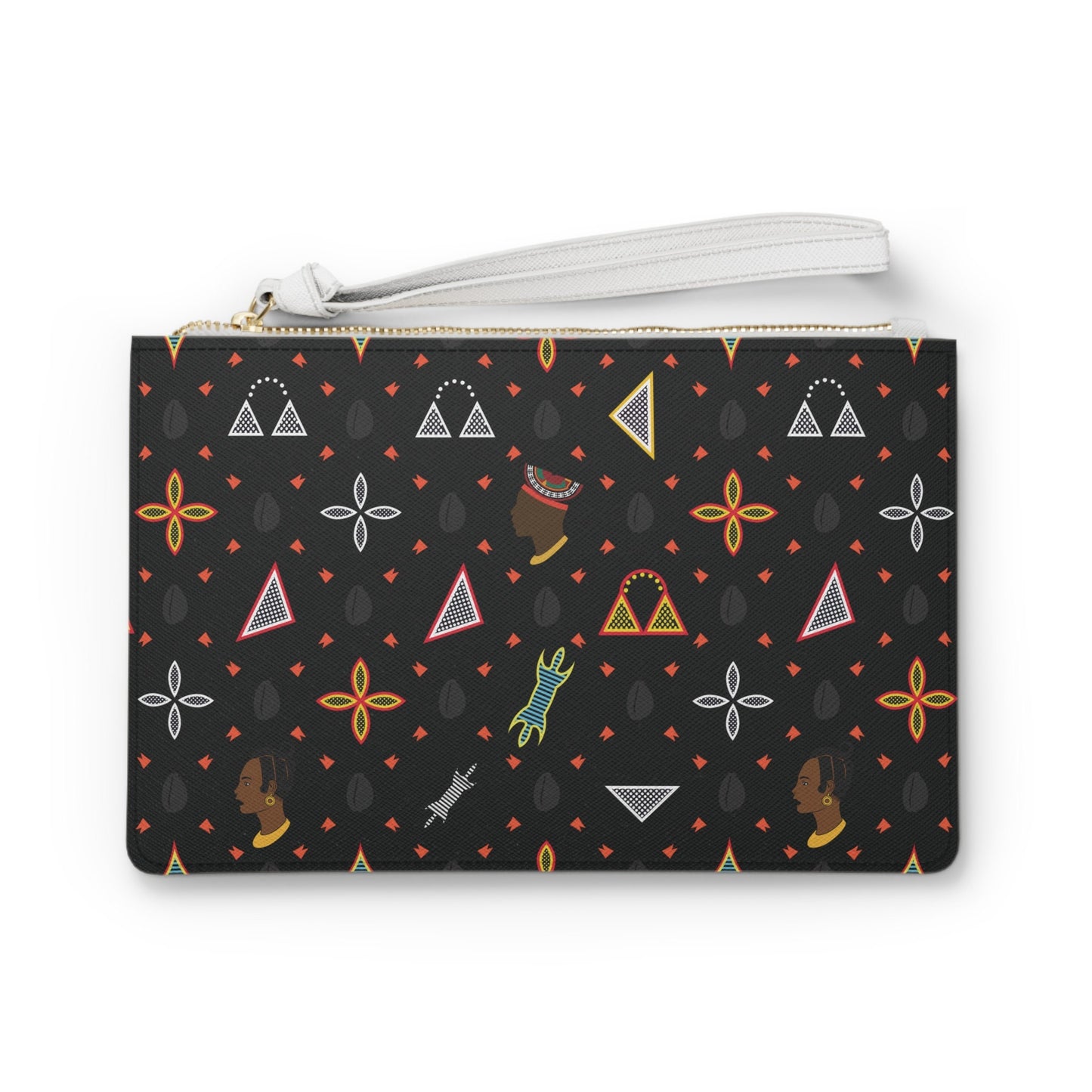 Toghu Shapes & Faces Black Cowrie Wristlet Clutch Bag, Elegant Evening Accessory, Stylish Birthday Gift