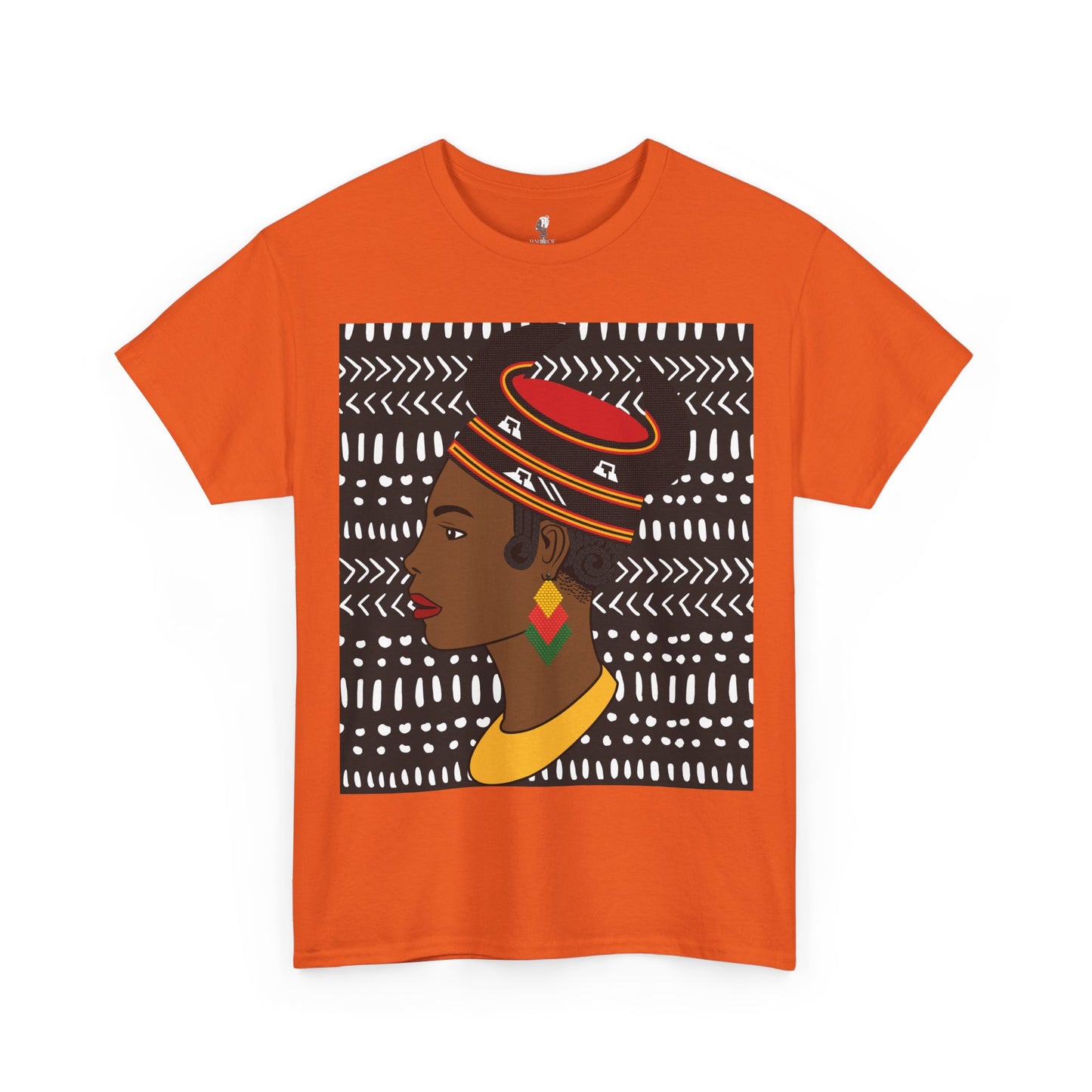 African Lady in Bamenda Bamileke Hat Unisex Tee, Ethnic Mudcloth T-Shirt, Black Boho Shirt, Festival Clothing, Afrocentric Top