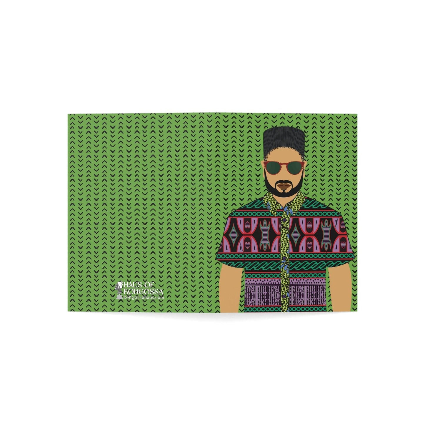 Phillipe(Sand) in Purple Toghu on Green Mudcloth - African Greeting Cards (1pc, 10pc)
