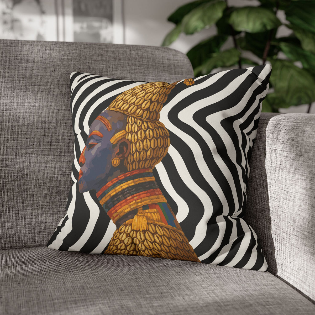Bangwa Mask Faux Suede Pillow Case, Square Throw Cushion, Boho Home Decor, Living Room Accent, Bedroom or Living room Accessory