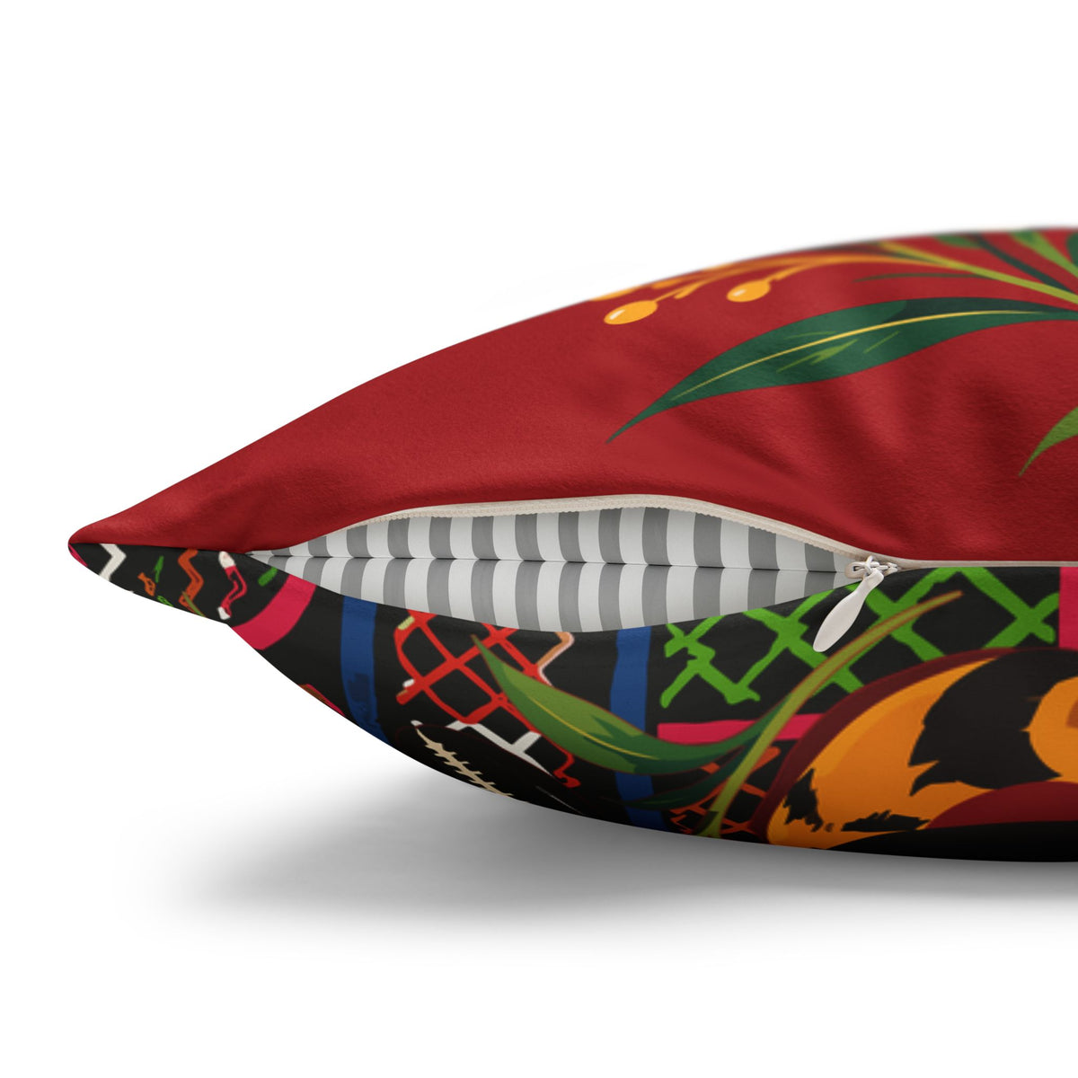 Bengal Tiger & Tropical Blooms Double-Sided Faux Suede Throw Pillow Cover | Ntoh-Inspired African Décor