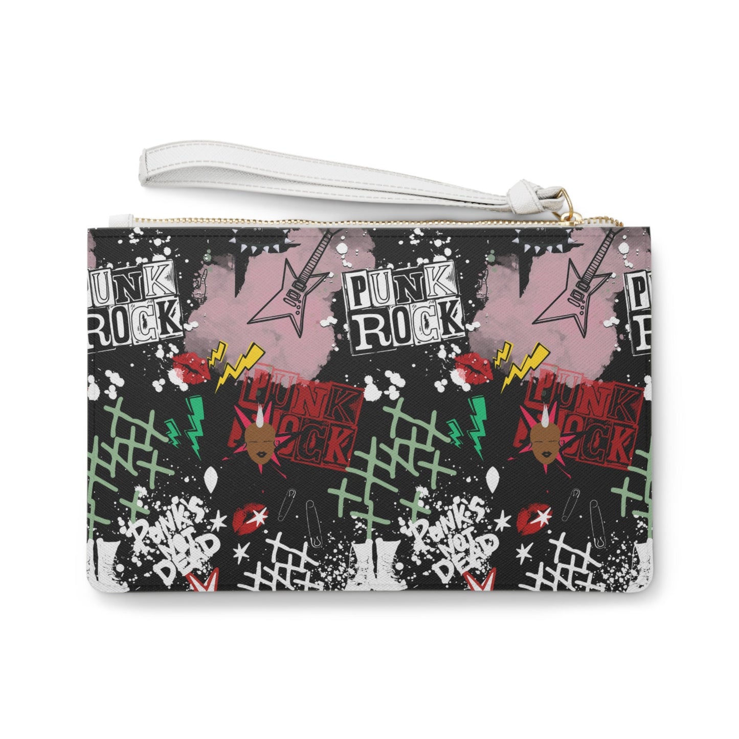 Punk Rock Vegan Leather Clutch Bag: Edgy Wristlet Purse