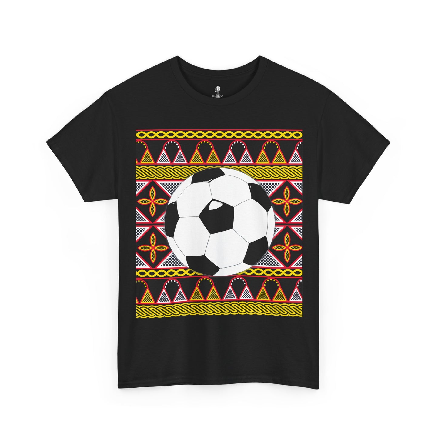 GOAL!! - BW Football on Yellow Toghu with Back Design Unisex Heavy Cotton Tee
