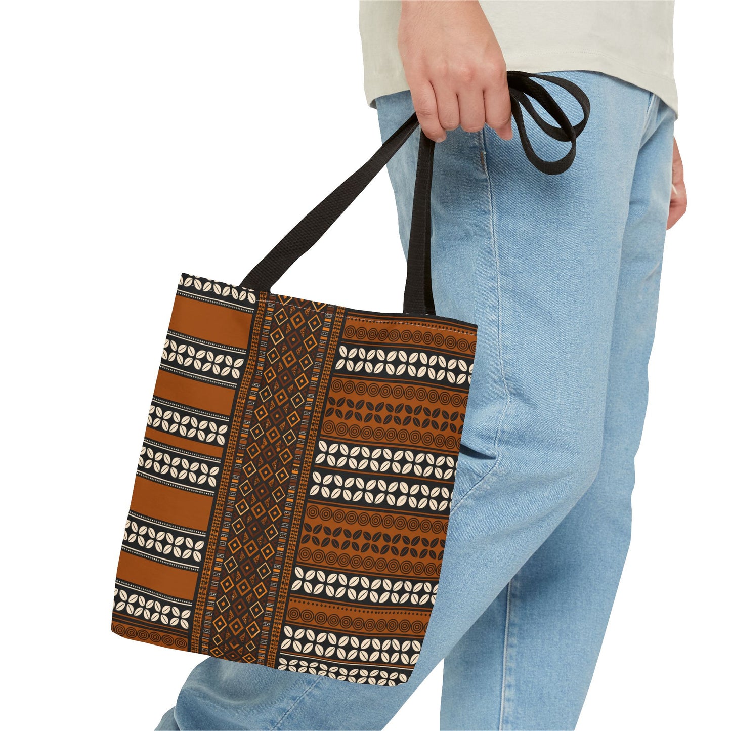 Mudcloth and Cowries Print Brown Canvas Tote Bag