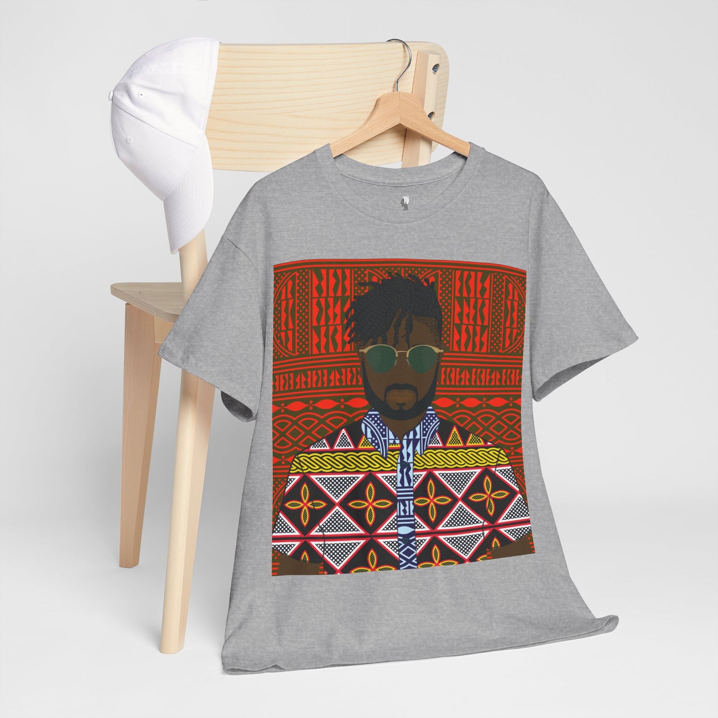 Pascale(Chocolate) in Yellow Toghu on Red Ndop Unisex Heavy Cotton Tee