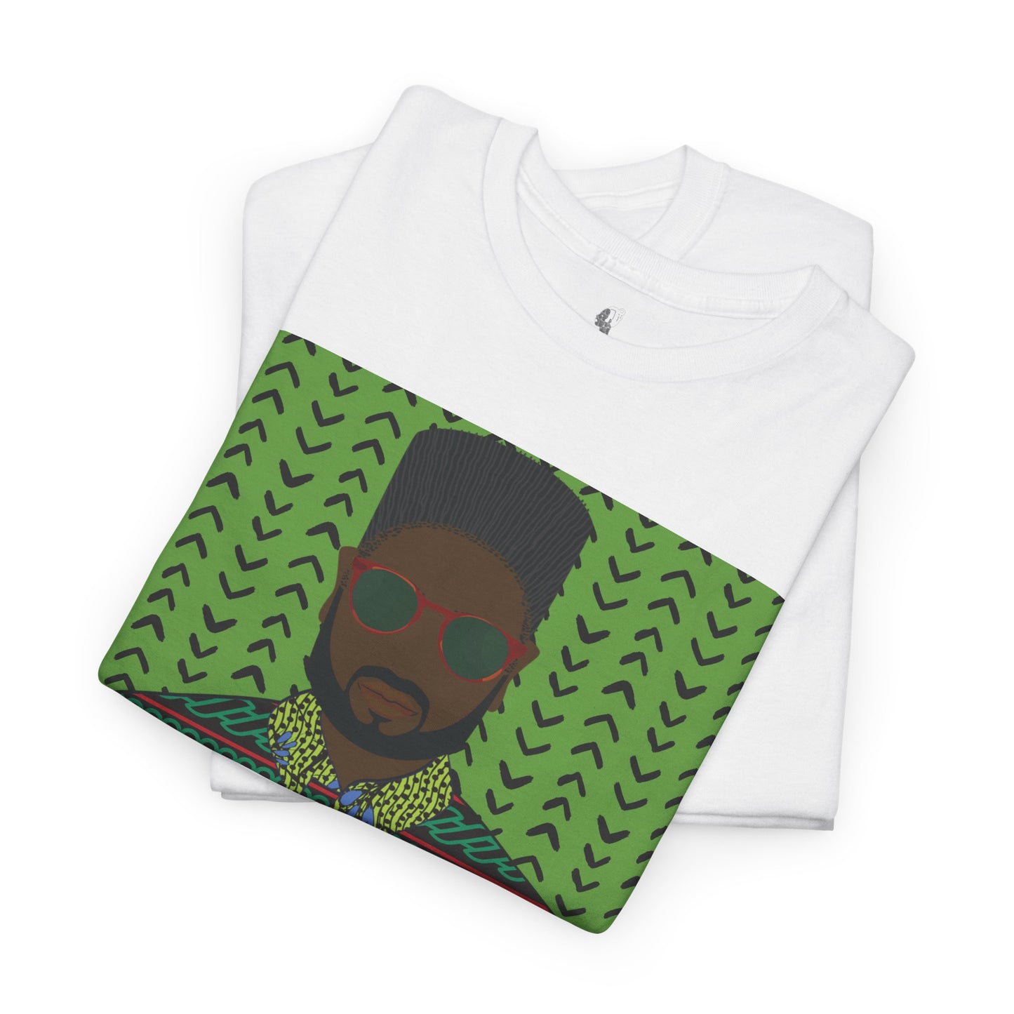 Phillipe(Chocolate) in Purple Toghu on Green Mudcloth Unisex Heavy Cotton Tee