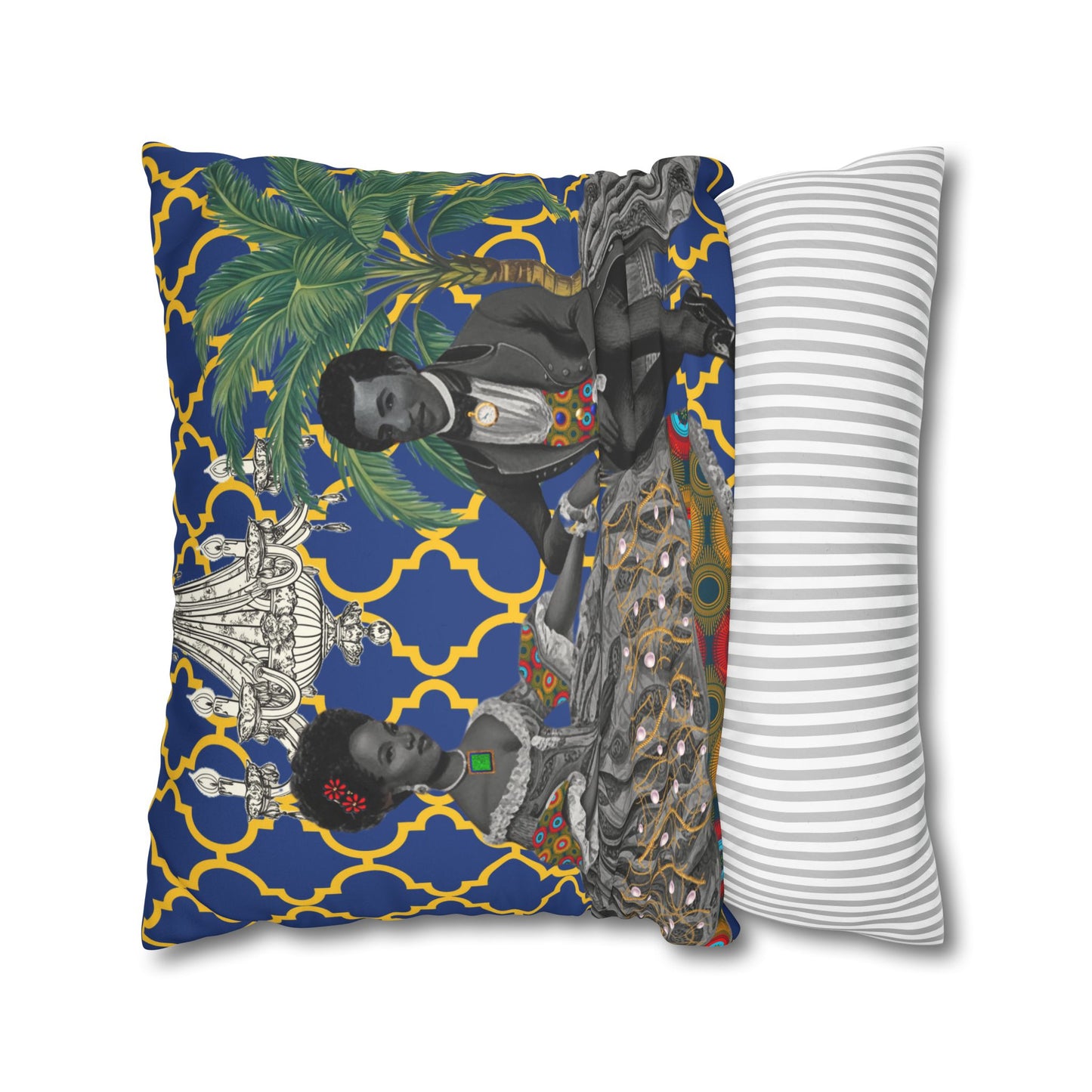 Toile Aristocrat Couple on Argyle Faux Suede Pillow Case, Decorative Throw Pillow Case Cover, Unique Home Decor Accent, Square Sofa Accessory