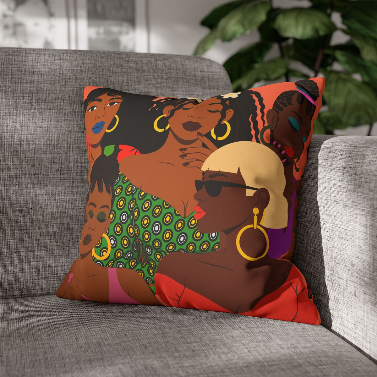 Black Girl Magic Collage Faux Suede Throw Pillow Cover, African-Inspired Black Women Art, Double-Sided Decorative Cushion