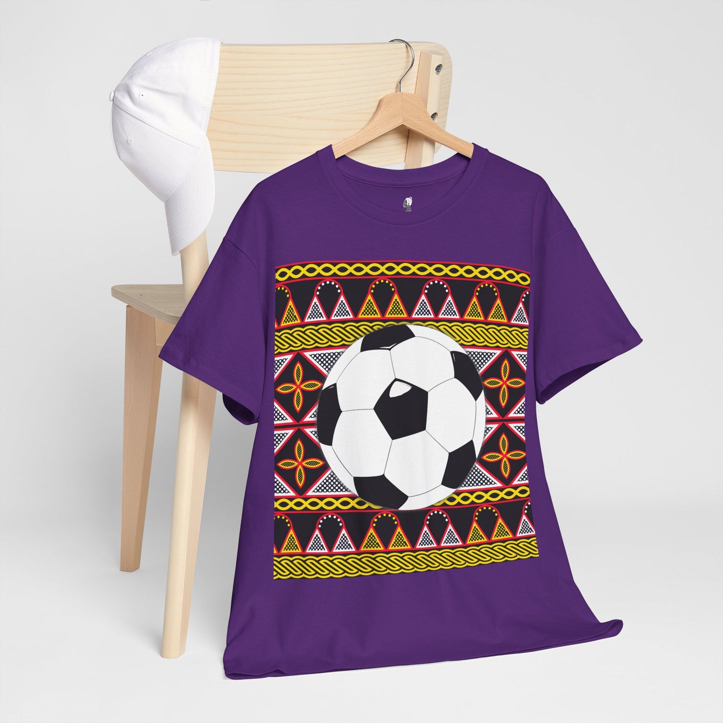 GOAL!! - BW Football on Yellow Toghu with Back Design Unisex Heavy Cotton Tee