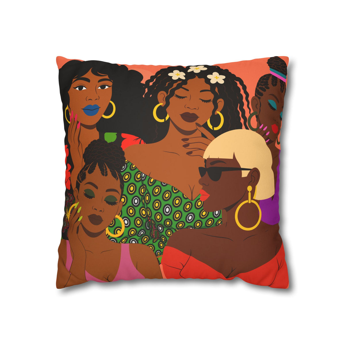 Black Girl Magic Collage Faux Suede Throw Pillow Cover, African-Inspired Black Women Art, Double-Sided Decorative Cushion
