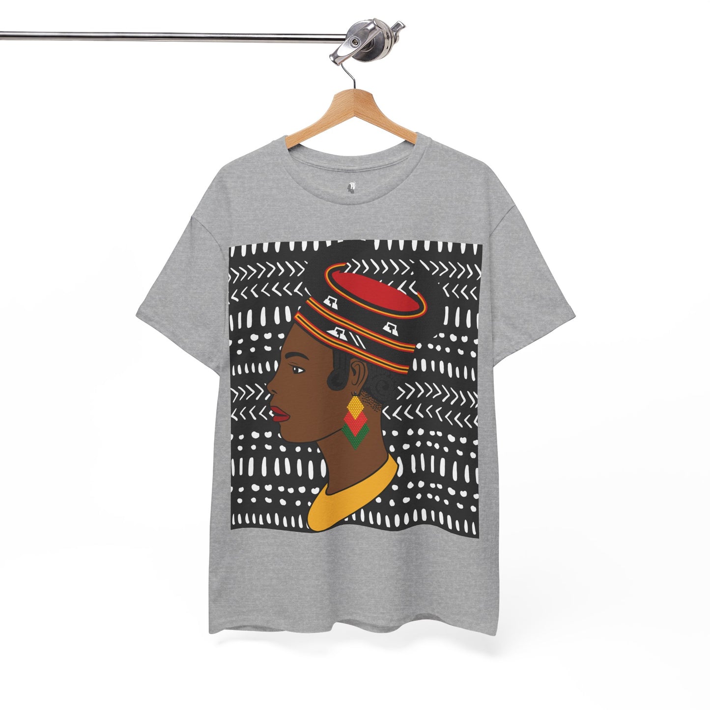 African Lady in Bamenda Bamileke Hat Unisex Tee, Ethnic Mudcloth T-Shirt, Black Boho Shirt, Festival Clothing, Afrocentric Top