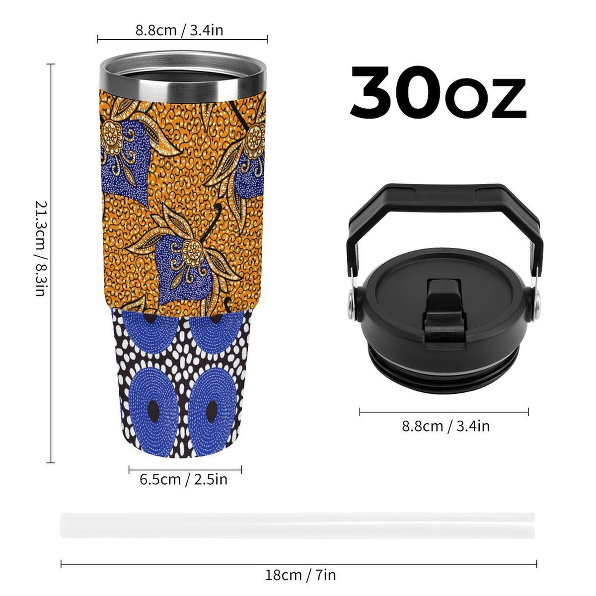 Ankara brown and blue circles 30oz Travel Tumbler Stainless Steel