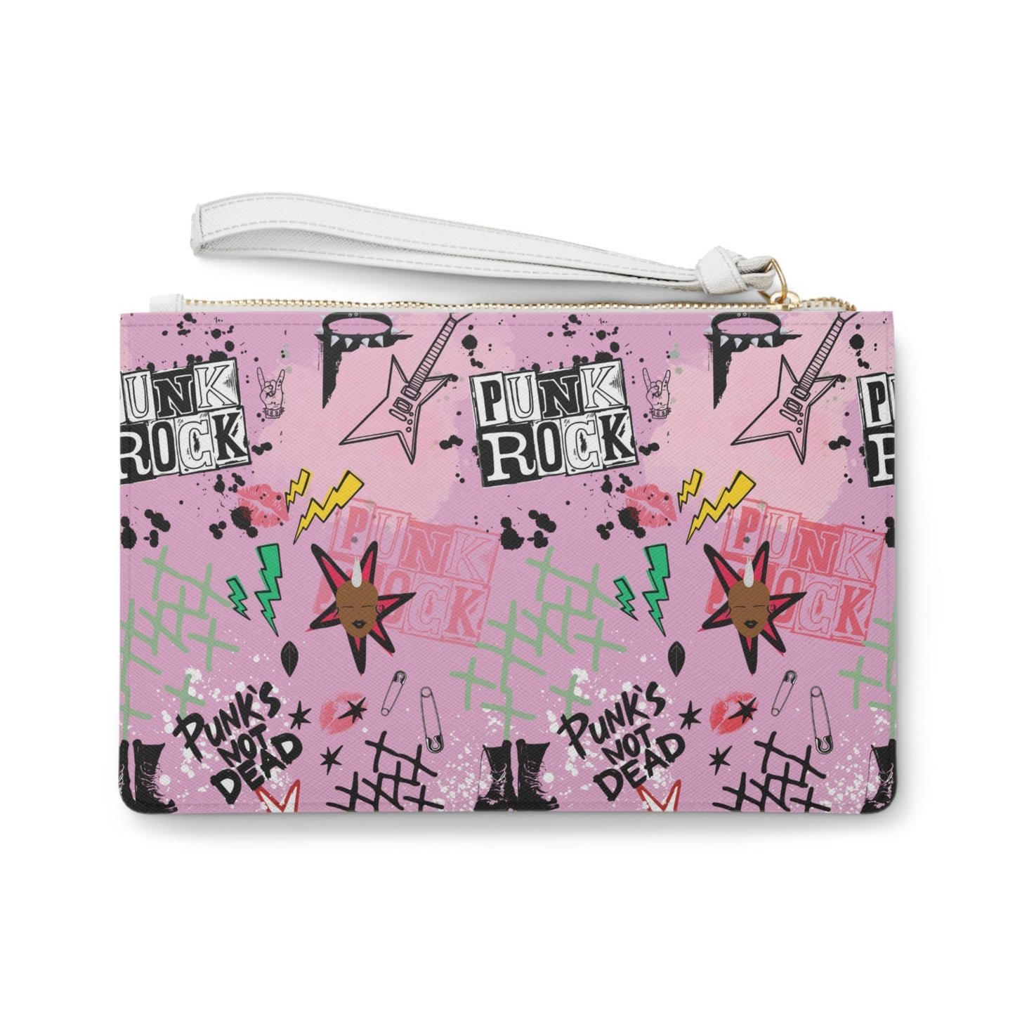 Punk Pink Black Wristlet Clutch Bag, Elegant Evening Accessory, Stylish Birthday Gift