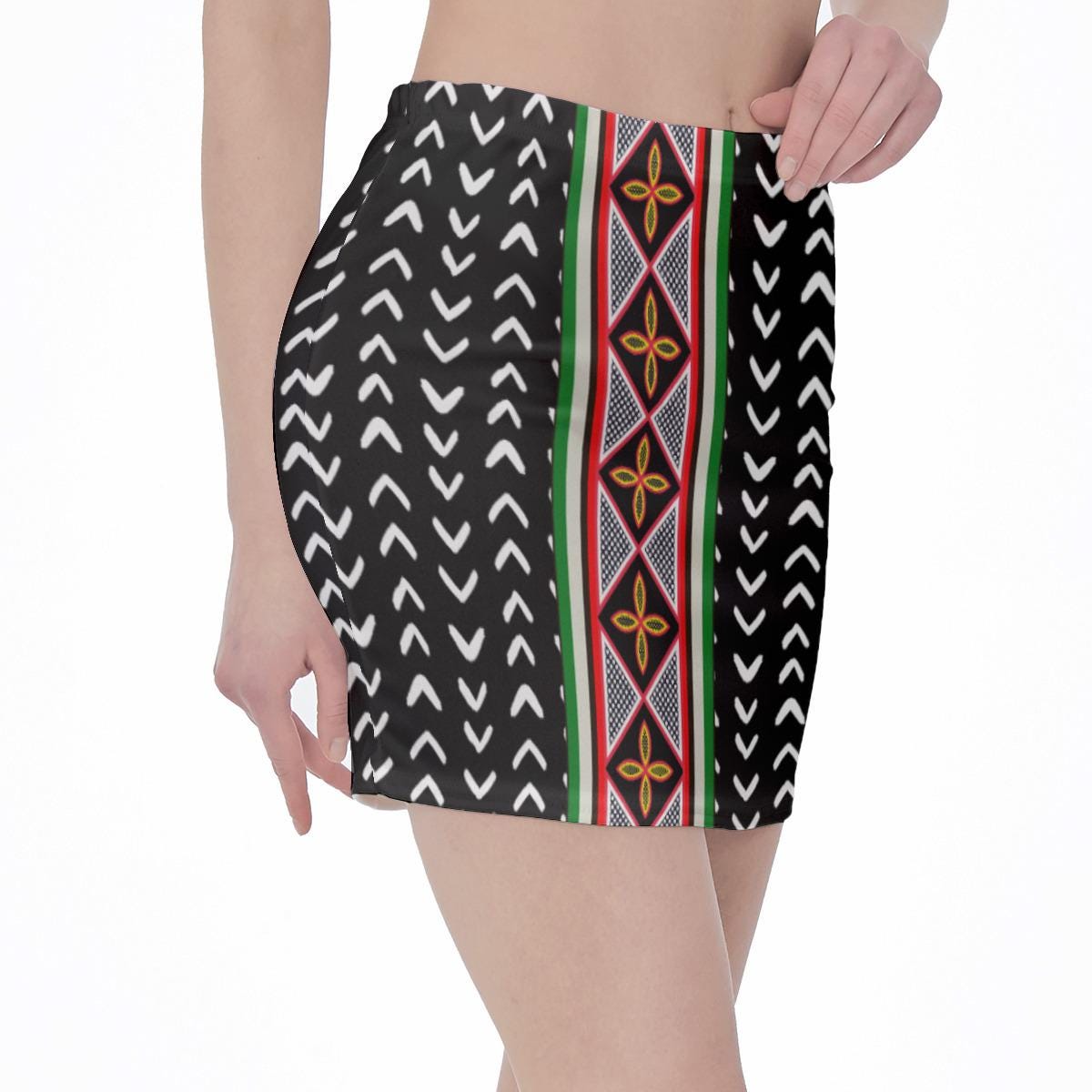 Mudcloth Toghu Print Mini Skirt: High Waist Party Outfit, Ready to Ship