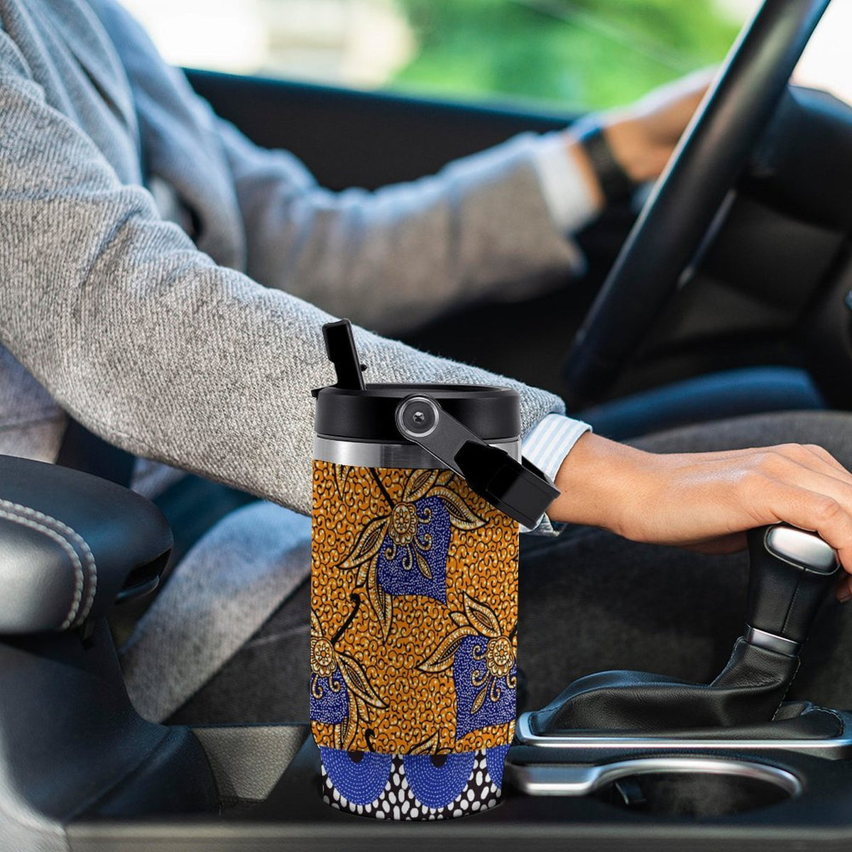 Ankara brown and blue circles 30oz Travel Tumbler Stainless Steel