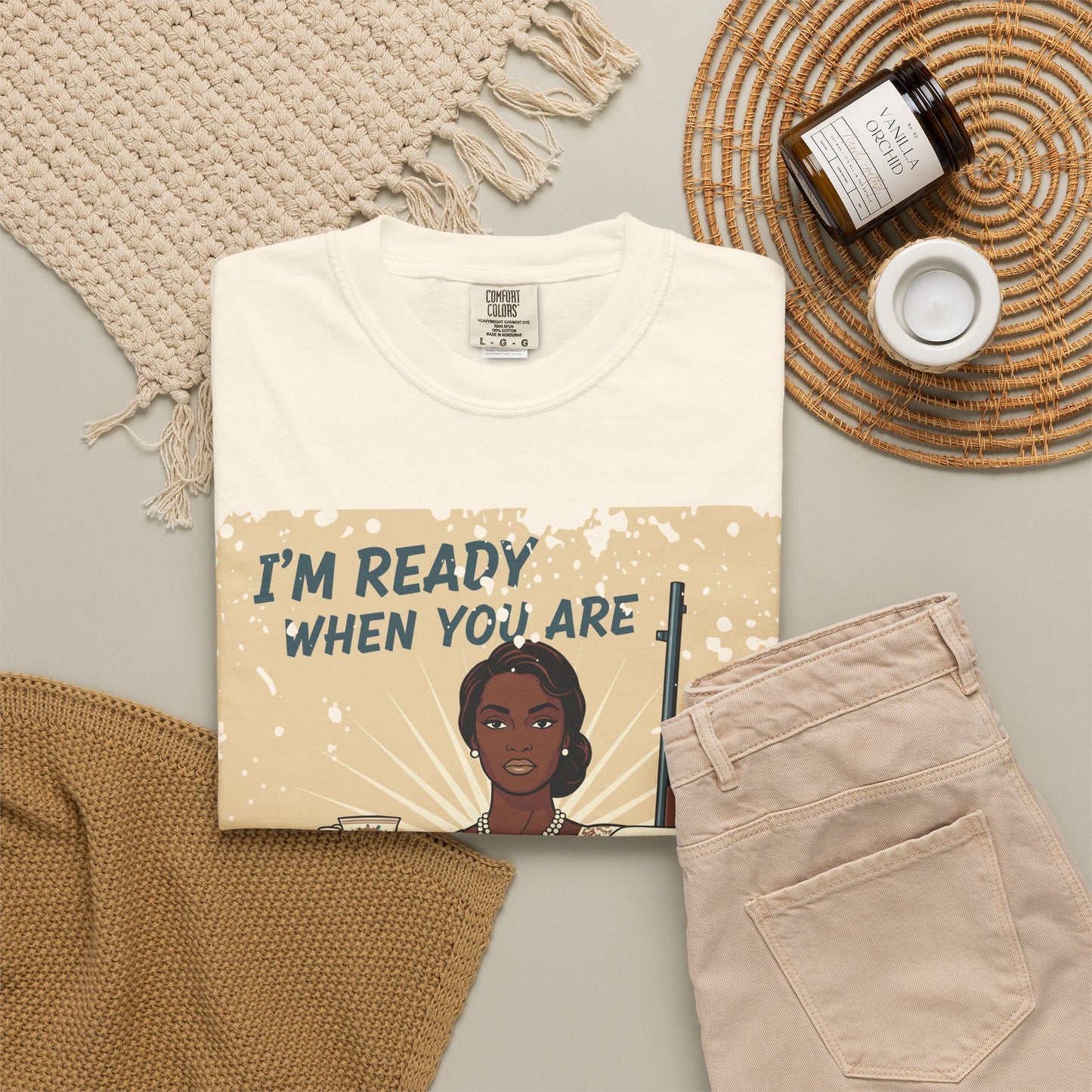 Retro Black Woman Unisex Graphic Tee, Soft Garment-Dyed T-Shirt, Vintage Pin Up Statement Shirt perfect for Mother's Day