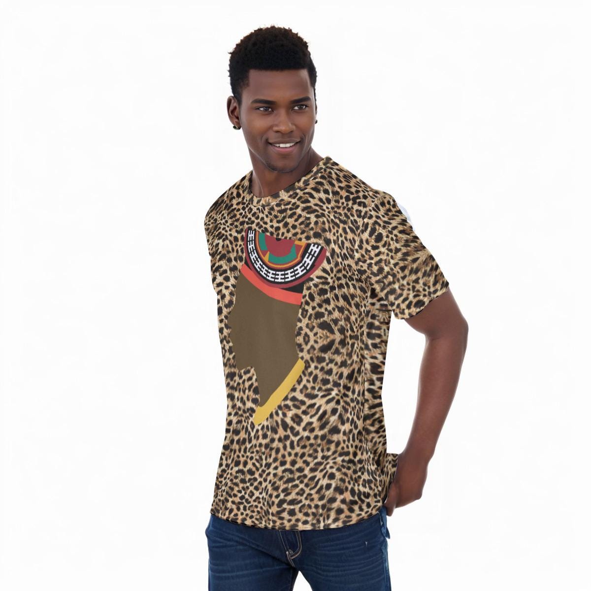 Leopard Unisex Athletic Eyebird T-Shirt,  Bamenda man in Triangle Hat or Horn Hat Design