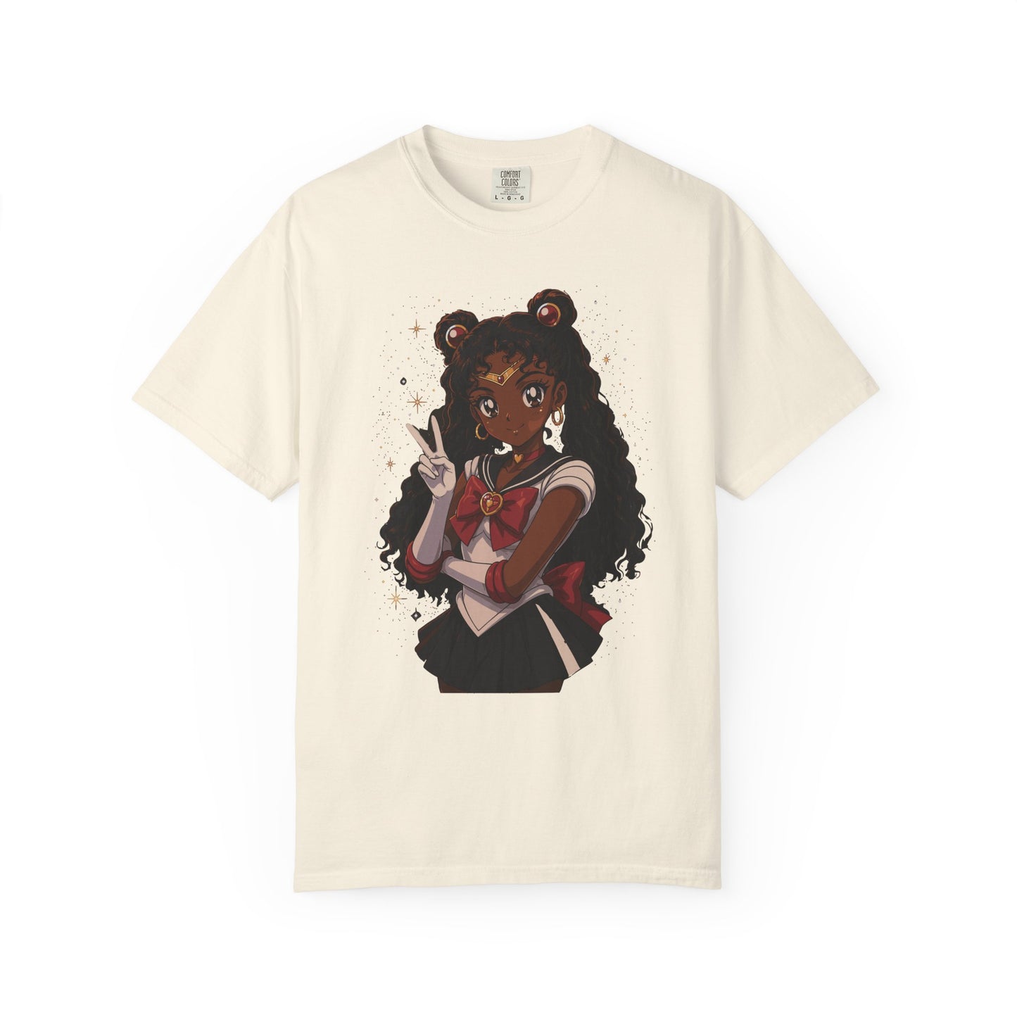 Melanin Magic Anime Tee, Black Anime Girl Shirt, Afro Magical Girl Tee, African Streetwear Graphic, Unisex Garment-Dyed T-Shirt