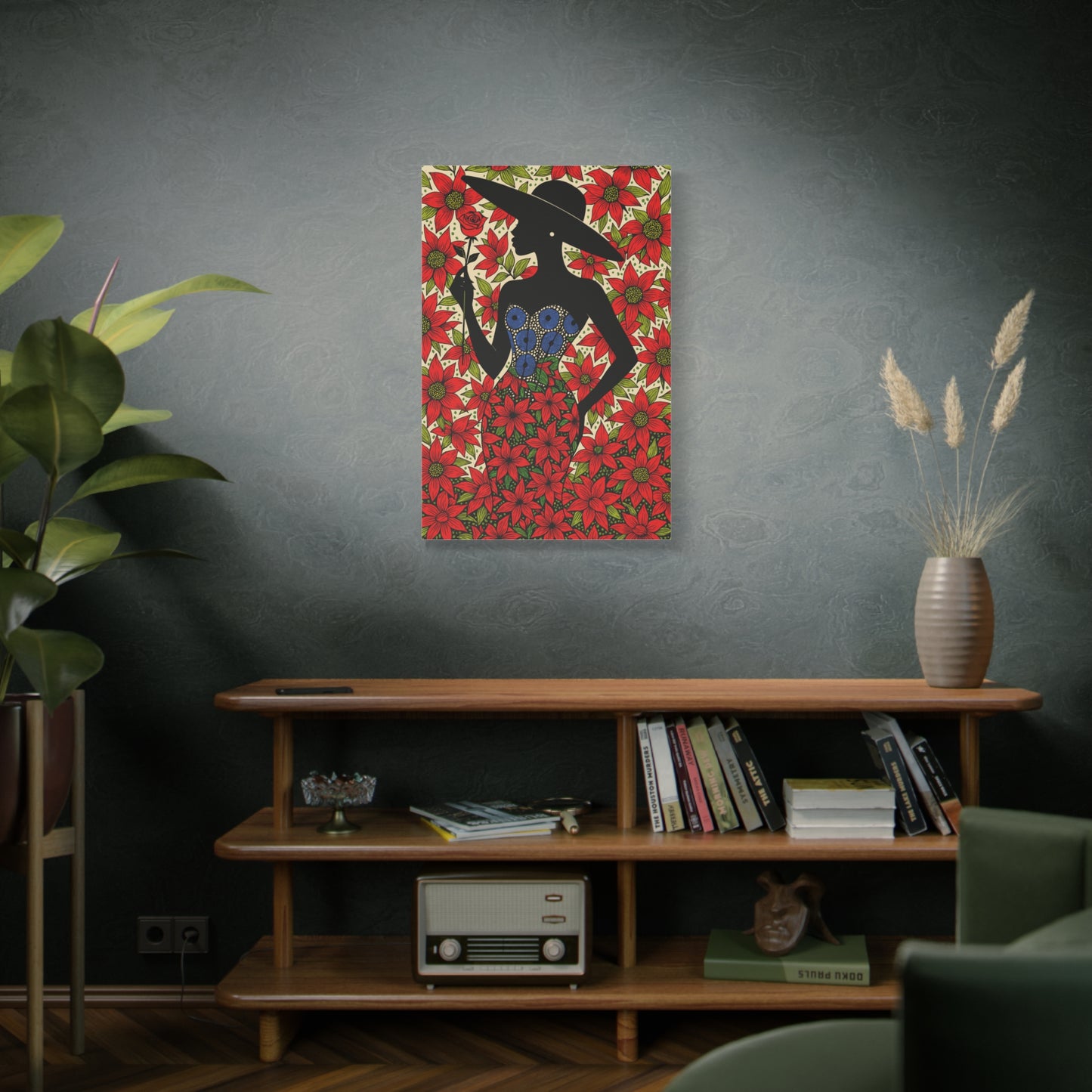 Poinsettia Lady Matte Canvas Wall Art,  Canvas Print, Floral Wall Decor, Mother's Day Gift, Stretched, 1.25"