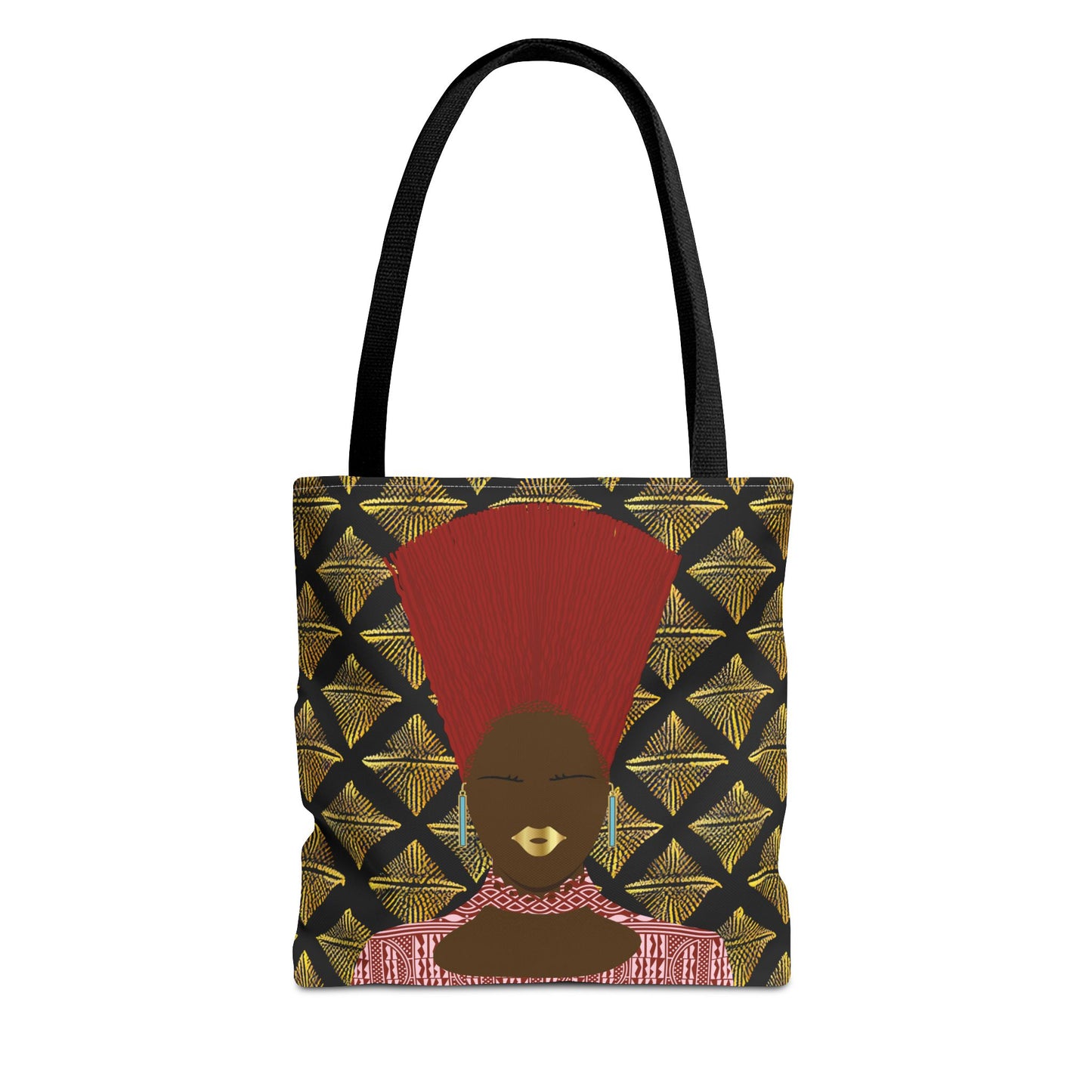 Afrocentric Queen Nef Two Sided Canvas Tote Bag, Gold Goals