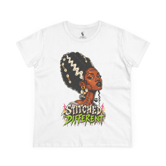 Stitched Different Afro Punk Portrait Tee, Halloween Women's Cotton Cotton T-Shirt